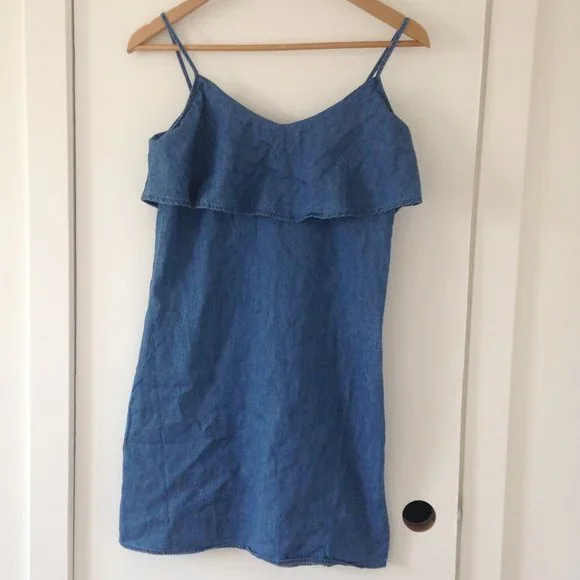 Denim Dress With Front Ruffle - Picture 5 of 13